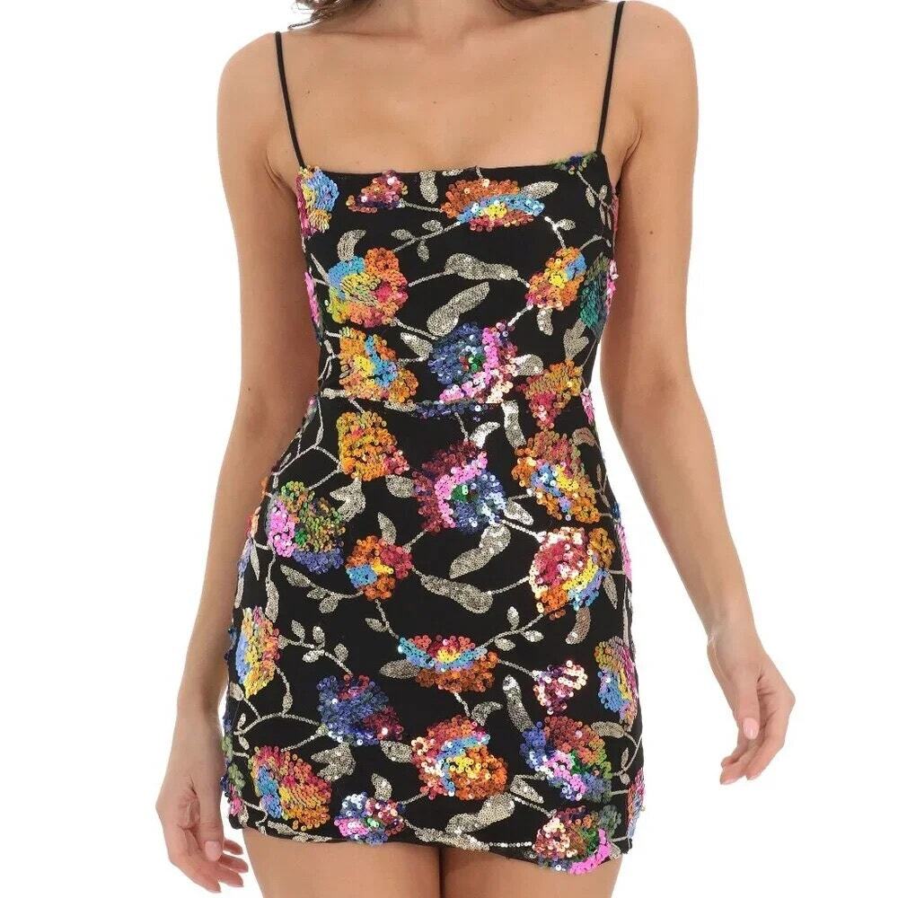 Lucy in the Sky Medium Starstruck Open Back Multicolor Sequin Mini Dress Black
